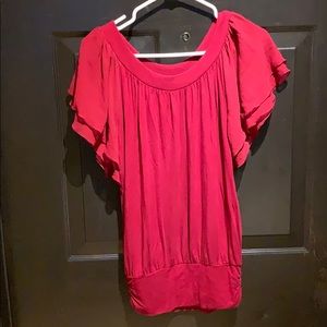 Dark Red Blouse with Silk-Like Sleeves
